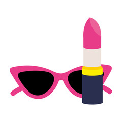 Wall Mural - lipstick with sunglasses pop art style icon vector illustration design