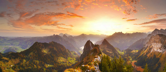 autumn mountains before sunrise in switzerland
