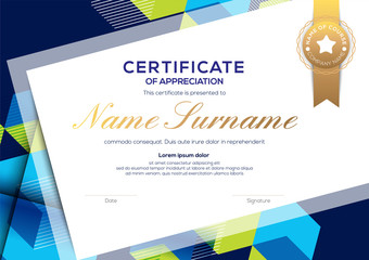 Wall Mural - modern blue certificate of completion template with abstract graphic background
