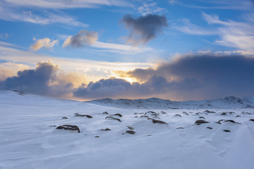Wall Mural - arctic landscape under blue sky with majestic clouds