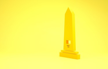 Wall Mural - Yellow Washington monument icon isolated on yellow background. Concept of commemoration, DC landmark, patriotism. Minimalism concept. 3d illustration 3D render