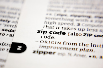 word or phrase zip code in a dictionary.