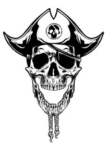 Monochrome Skull Pirates Wearing Hat Symbol Logo. Vector Object Illustration