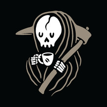 Skull Grim Reaper Love Drink Coffee Graphic Illustration Vector Art T-shirt Design
