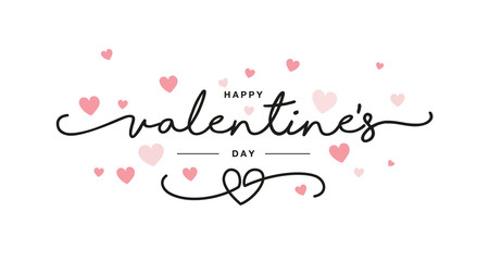 valentines day black handwritten typography with pink hearts isolated white background