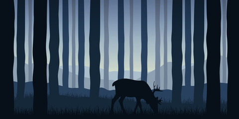 Wall Mural - wildlife elk in blue forest nature landscape vector illustration EPS10