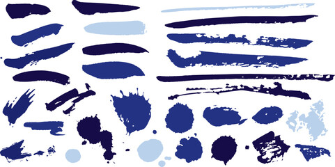 vector blue artistic paint brush strokes and paint blob splatter elements. suitable for your graphic