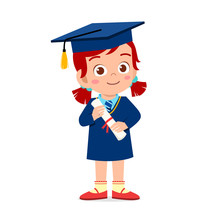 Happy Cute Little Kid Girl Graduate From School