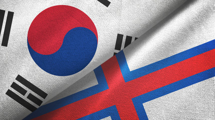 South Korea and Faroe Islands two flags textile cloth, fabric texture