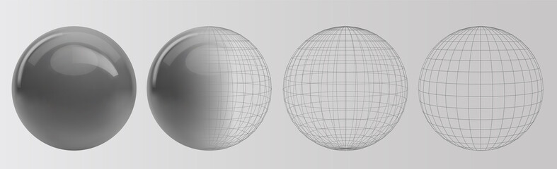 set of vector spheres and balls on a white background with a shadow.
