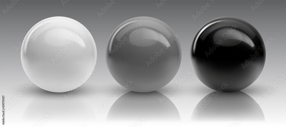 Set of vector spheres and balls on a white background with a shadow. - obrazy, fototapety, plakaty 