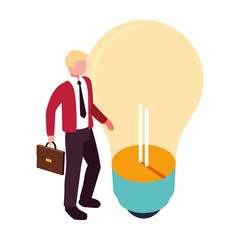 Wall Mural - businessman with light bulb on white background