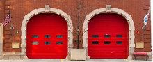 Red Doors Of A Fire Station