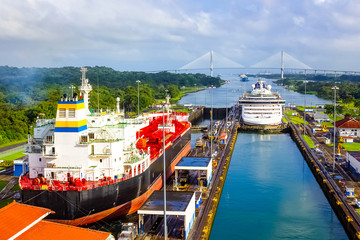 view of panama canal from cruise ship