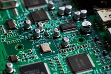 Printed Circuit Board With Chips And Radio Components Electronics