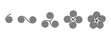 Connected Linear Spirals Forming Ancient Symbols. Single And Double Spiral. Triskelion, Consisting Of A Triple Spiral. Tetraskelion Is Composed By Four Conjoined Legs And Pentaskelion By Five. Vector