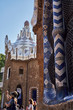 August 17, 2019. Barcelona, Spain. This photo was taken in Park Güell and it shows the famous Keeper's House and Laie decorated with the known as 