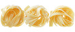 Pasta pappardelle nest top view close up on a isolated