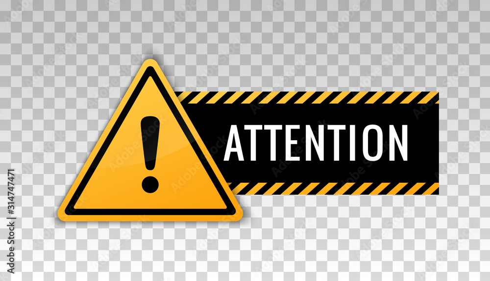 Attention sign. Hazard warning caution board. Attract attention. Exclamation mark. Triangle frame. Striped frame. Precaution message on banner. Design with alert icon. Concept caution dangerous areas - obrazy, fototapety, plakaty 