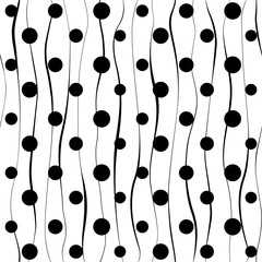Wall Mural - background with wavy stripes and circles. monochrome geometric design. seamless pattern. black and w