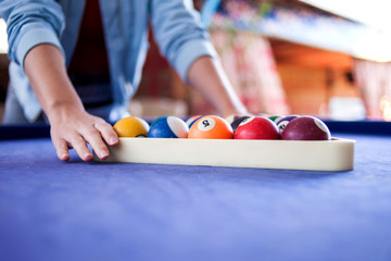 Billiard table with balls. Sport and leisure