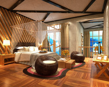 3d Render Of Asian Style Bedroom