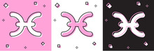 Set Pisces Zodiac Sign Icon Isolated On Pink And White, Black Background. Astrological Horoscope Collection.  Vector Illustration