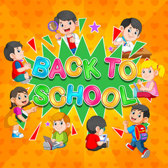 Wall Mural - Back to school template with students of illustration