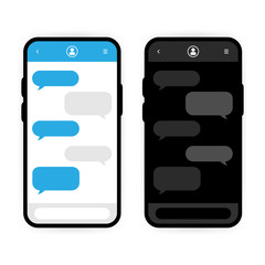 Wall Mural - white mode and dark mode in regular correspondence on white background. two phones to compare. opera