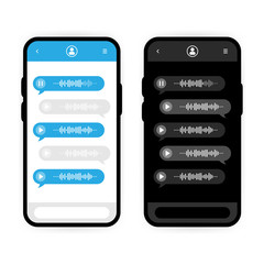 Wall Mural - white mode and dark mode in voice messgae on white background. two phones to compare. operating syst