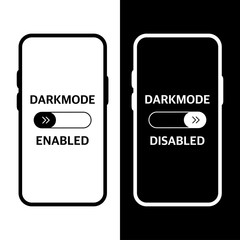 Wall Mural - dark mode enabled and disabled switch white icon on black and white background on screen phone. vect
