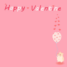Valentine Day Background. Hamster And Heart Balloon On Pink Background.