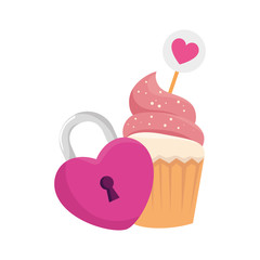 Sticker - delicious cupcake with padlock isolated icon