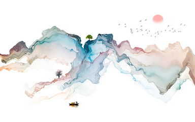 ink landscape decoration illustration abstract line poster background