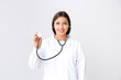 © Pixel-Shot - Female cardiologist on light background