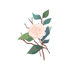 Wall Mural - cute rose with branches and leafs isolated icon vector illustration design