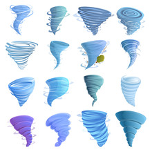 Tornado Icons Set. Cartoon Set Of Tornado Vector Icons For Web Design