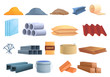 Construction materials icons set. Cartoon set of construction materials vector icons for web design