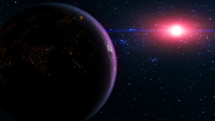 Wall Mural - 3d scene earth globe with atmosphere and clouds from the space with sun light effects used nasa eart