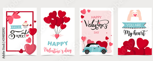 Fotografía Collection of valentine’s day background set with heart,balloon