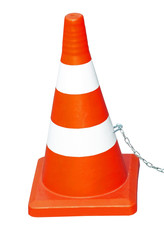 traffic cone with white and orange stripes on white