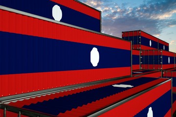 3D illustration Container with flag of Laos