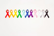 World cancer day concept, February 4. Colorful awareness ribbons on white background. Copy space for text
