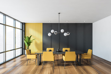 Gray and yellow dining room interior