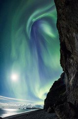 Wall Mural - aurora borealis (northern lights) in iceland beach