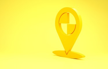 Yellow Map pointer with taxi icon isolated on yellow background. Location symbol. Minimalism concept. 3d illustration 3D render