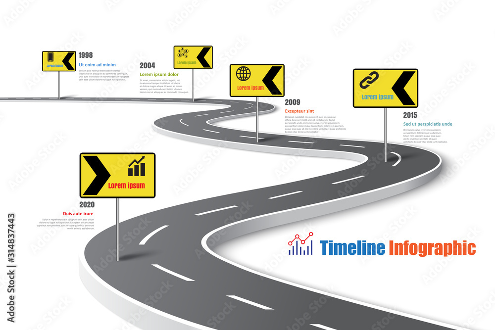 Business road map timeline infographic template with pointers designed ...