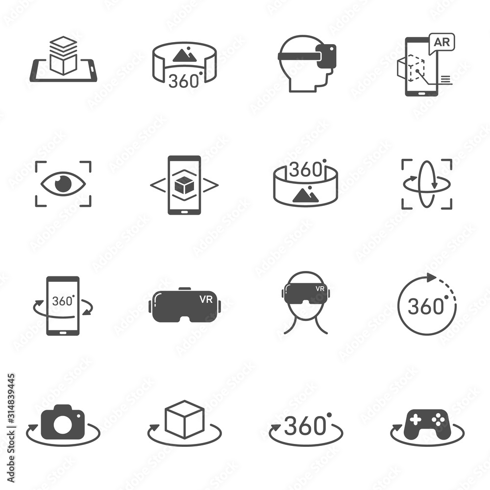 Virtual and augmented reality vector icons set isolated on white ...