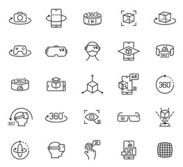 virtual and augmented reality outline vector icons isolated on white background. ar and vr line icon