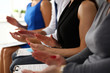 © H_Ko - Group of people clap their arm in row during seminar closeup. Great news brief achievement win deal good job happy birthday employee introduce party positive welcome effective speech concept